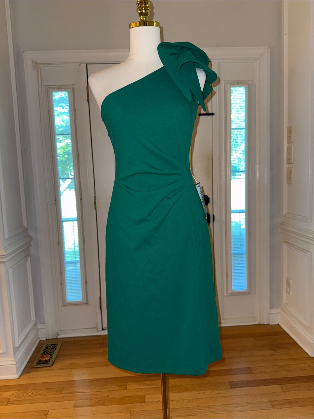 Betsy & Adam One-Shoulder Green Cocktail Dress with Bow Accent